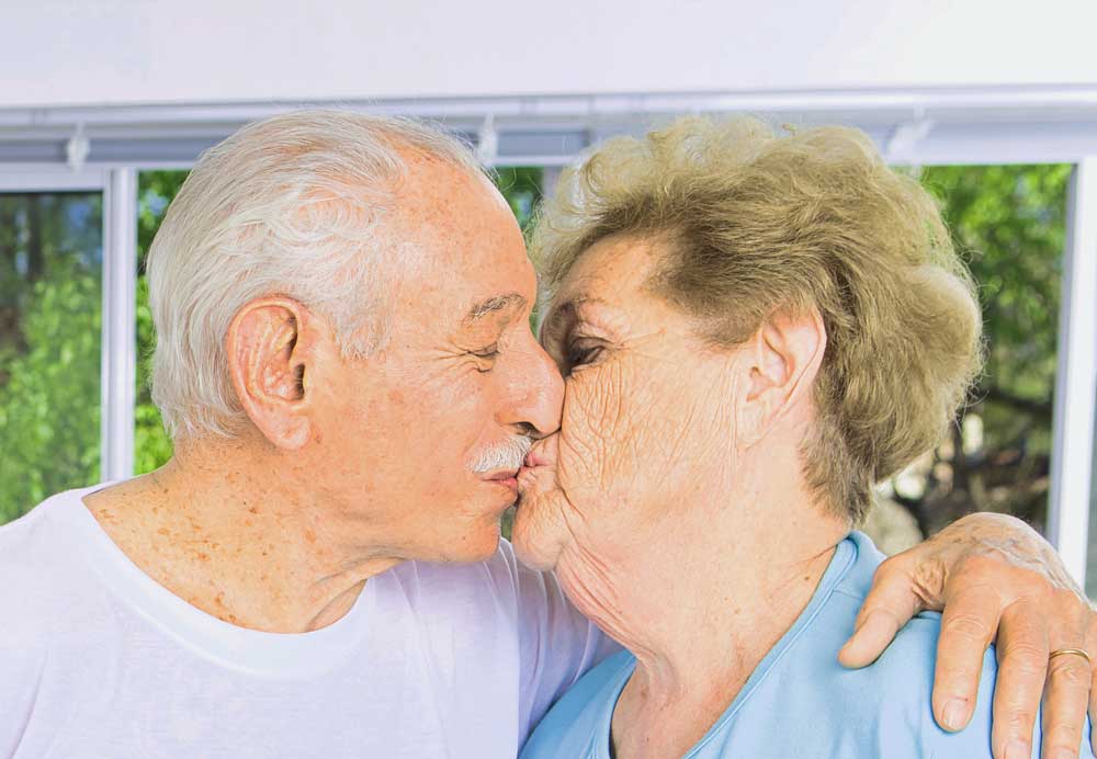 The first kiss for seniors. The first kiss for seniors.