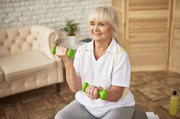 seniors exercising at home