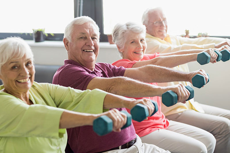 seniors exercising with weights