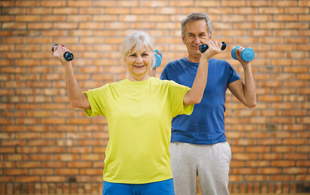 seniors exercising with weights
